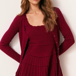 NWT LoveShackFancy Martti Stretch Pointelle Cardigan Spiced Berry Wine